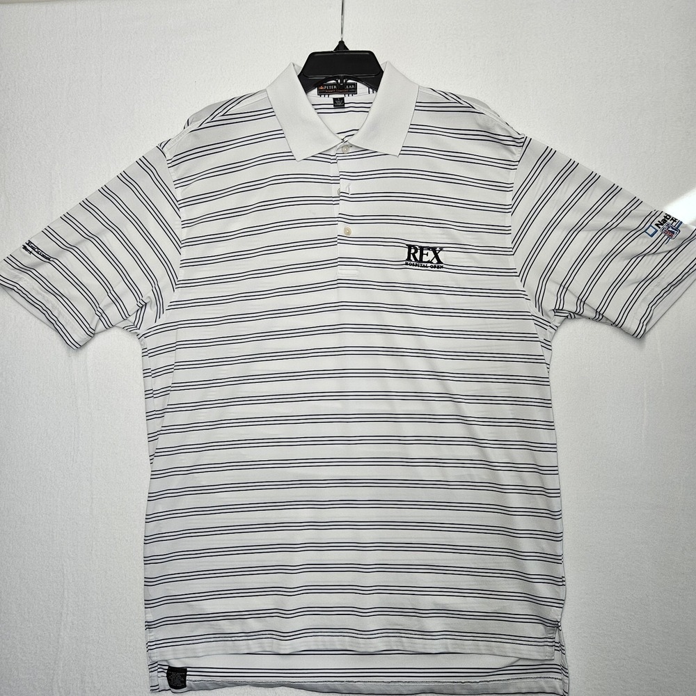 Peter Millar Mens Large Summer Comfort Polo Golf Shirt White W/ Stripe & Logos